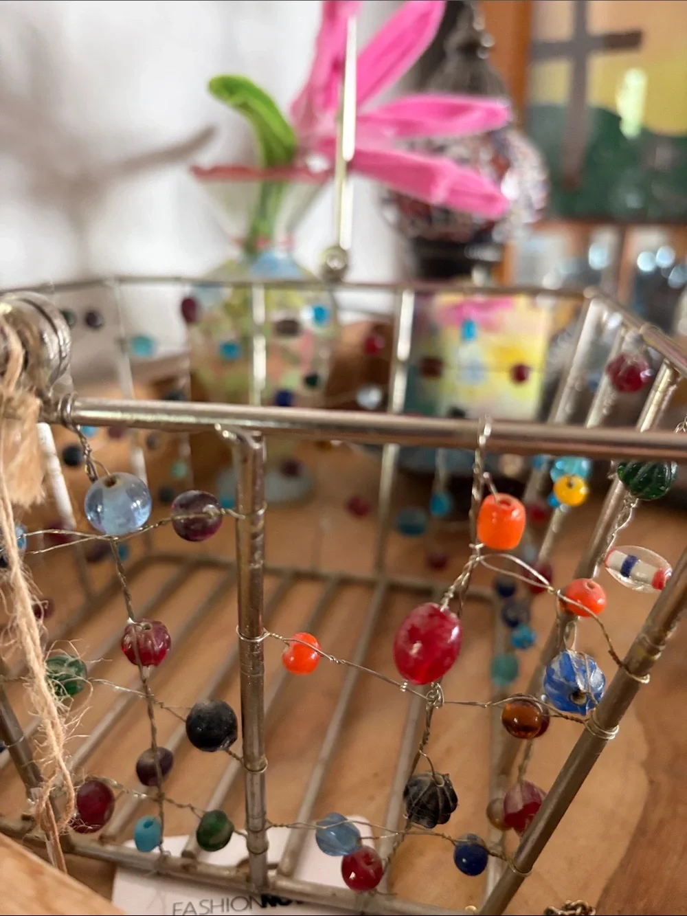 Beaded Wire Storage Basket - Multicolor